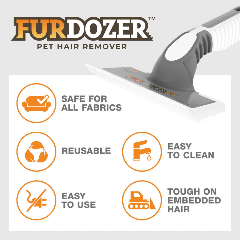 FurDozer X6 Pet Hair Remover & Auto Detailing Tool - Cat & Dog Hair Remover for Carpets, Car Interiors, Couches, Bedding, & Furniture - Reusable Pet Hair Removal Tool for Cat and Dog Fur & Lint, Grey Gray - PawsPlanet Australia