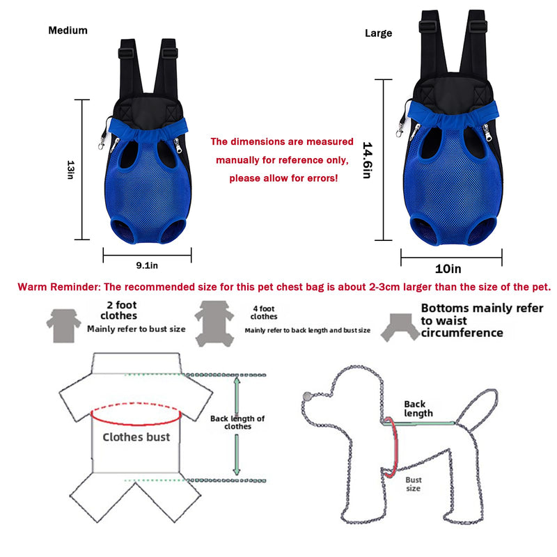 Pet Carrier Backpack, Adjustable Pet Front Carriers for Small Medium Dogs Cats 5-18 Lbs, Legs Out, Dog Cat Carrier Backpack for Hiking,Camping,Traveling,Cycling (Blue, Large（Fit:10-18lb）) Color Blue Large（Fit:10-18lb） - PawsPlanet Australia