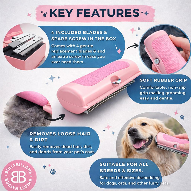 BullyBillows Deshedding Brush for Dogs, Cats & Horses – Slicker Dog Brush for Shedding & Grooming – Gentle Pet Grooming Tool with Wide Shallow Comb – Black Black - Comb set - PawsPlanet Australia