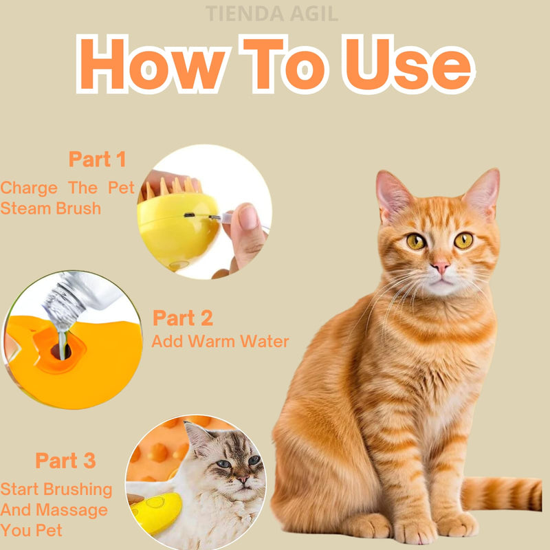 Hair Brush for Pets with Steam Function, Soft Rubber Bristles, Water or Essential Oil Reservoir, Non-Slip Grip, Easy Cleaning, for Dogs and Cats (Yellow) Yellow - PawsPlanet Australia