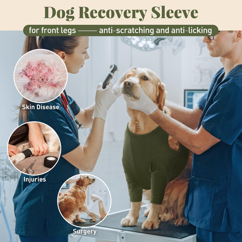 Nanaki Surgery Dog Recovery Suits for Front Legs, Dog Leg Sleeve to Stop Licking, Doggy Anti-Lick Wounds Pants, Pet Wound Cover Protective Sleeves Arm Protector for Injuries & Joint Pain M(Chest Girth:17.72"-20.87") ArmyGreen