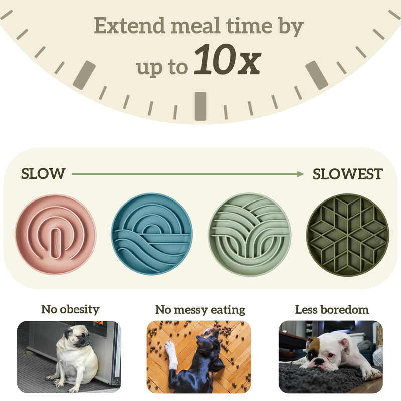 OHMO Slow Feeder Dog& Cat Bowl, Silicone Puppy Cat Food Bowl with Anti-Slip Suction Cup Slow Down Small Dogs Eating, Anti Choking (S-Diamond,Camo Green) Camo Green Diamond-S(5.9“) - PawsPlanet Australia