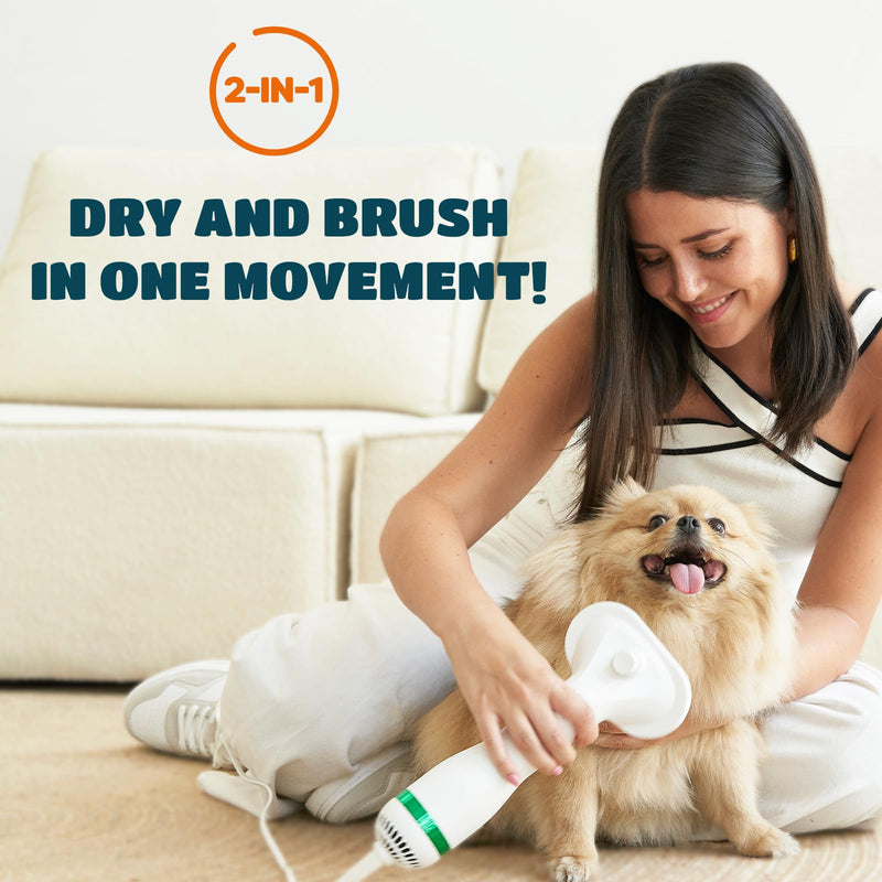 Pet Hair Dryer for Small-Sized Dogs and Cats | 2-in-1 Dog Hair Dryer with Self Cleaning Slicker Brush | Dog Blow Dryer | 300 Watts, Overheat Protection, Portable, Adjustable Temperature - PawsPlanet Australia