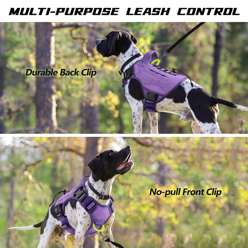 WINGOIN Purple Tactical Dog Harness with Handle Tactical Dog Harness for Large Dogs No Pull Adjustable Pet Harness Reflective K9 Military Service Dog Vest for Walking Hiking Training (L) L: 45-80 lbs (Chest:27-37",Neck:19-25") - PawsPlanet Australia