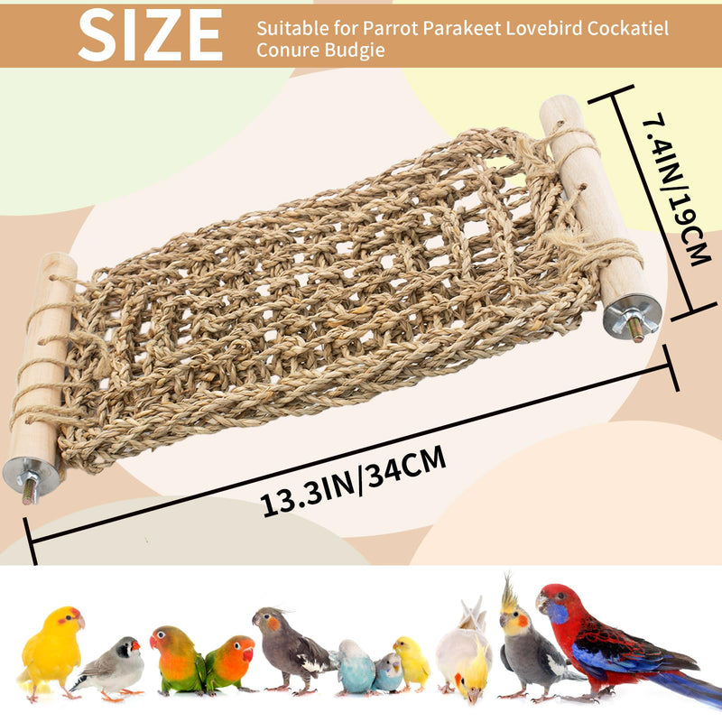FlidRunest Conure Ladder Perch for Cage, Bird Seagrass Ladder Bridge Exercise Stands, Natural Hand-Woven Parrot Net Climbing Chewing Hammock, Cage Accessories for Lovebird Conure Budgie Parakeet - PawsPlanet Australia