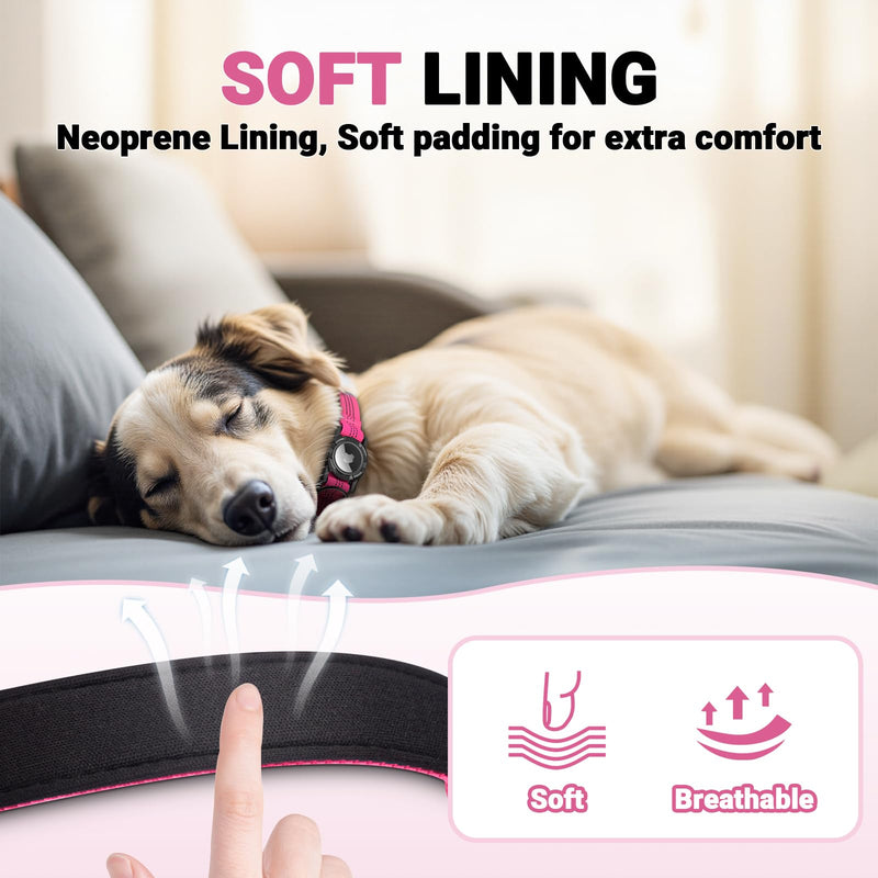 AirTag Dog Collar and Leash, IP68 Waterproof Integrated with Reflective, Ultra-Durable, Comfortable Padded, Heavy Duty Dog Collars for Small Medium Large Dogs, L (14.8"-20.3"), Pink L(14.8"-20.3") Set-Pink - PawsPlanet Australia