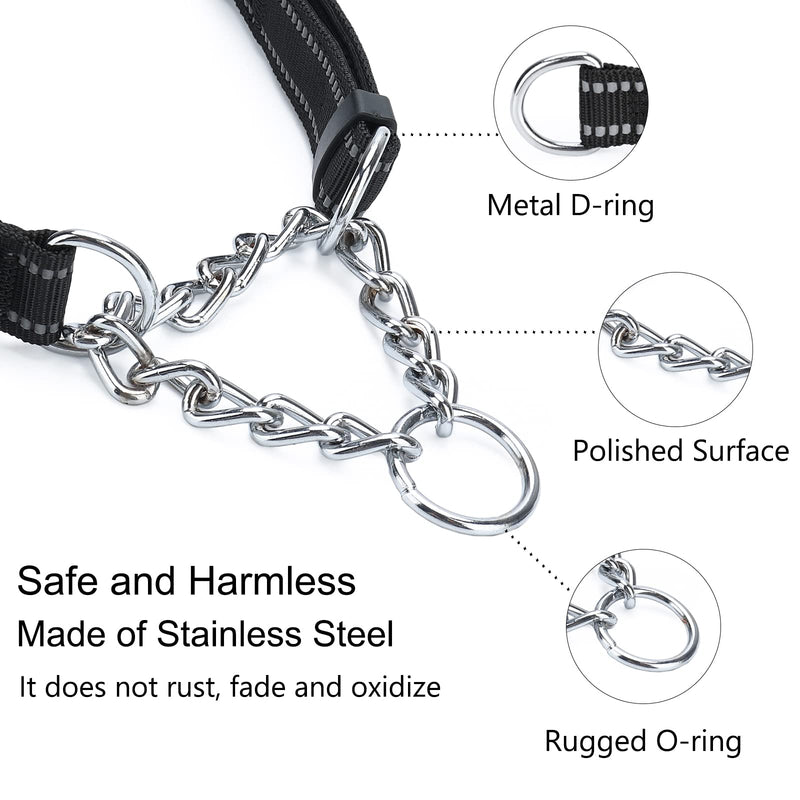 Martingale Collar for Dogs, Reflective Stainless Steel Chain Safety Adjustable Martingale Collar for Small Medium Large Dogs (Medium, Black)