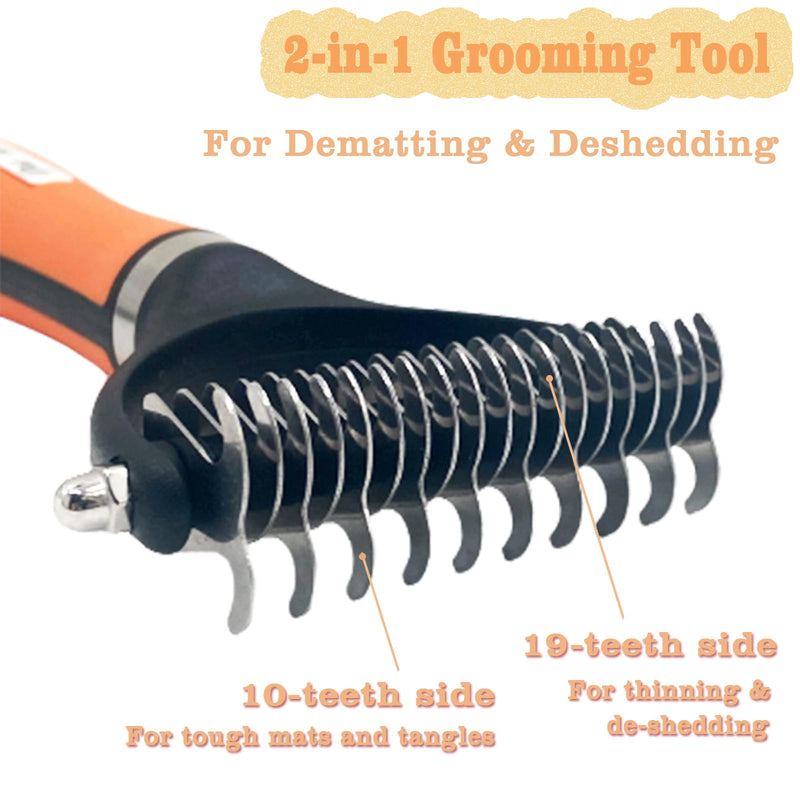 Professional Dematting Comb with 2 Sided 17+9 Precision Teeth | Ideal Deshedding Tool, for Long & Short Haired Pets | Dual Holes Nail Clippers for Dogs and Cats for Beginning Trimmers