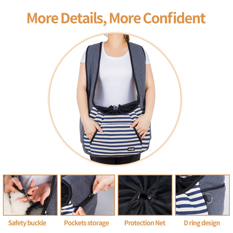 NATUYA Dog Sling Carrier Puppy Carrier, Adjustable Pet Front Sling Carrier Travel Bag with Bottom Pad, Pet Carrier for Small Dog Cat Puppy Traveling Hiking Camping (Bule Strip, 8-15 lb) Bule Strip - PawsPlanet Australia