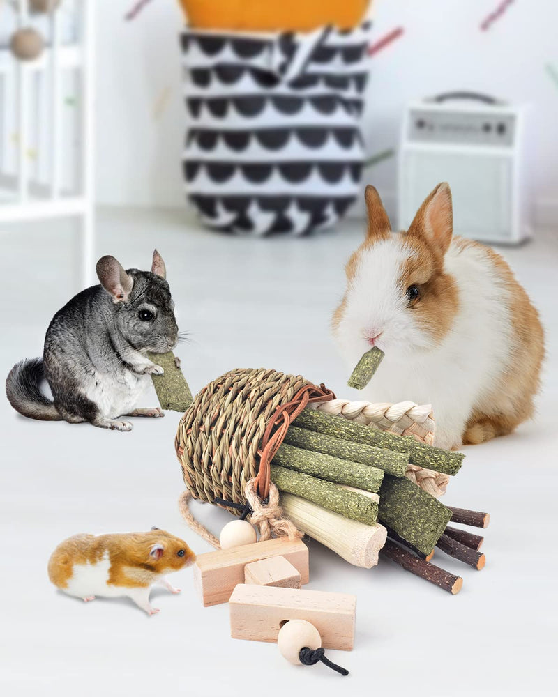 Bissap Rabbit Chew Toys, Natural Seagrass Hanging Basket Chews Water Plant Woven Bunny Chewing Treats for Guinea Pigs Chinchillas Hamsters Rats and Other Small Pets Teeth Grinding Toy