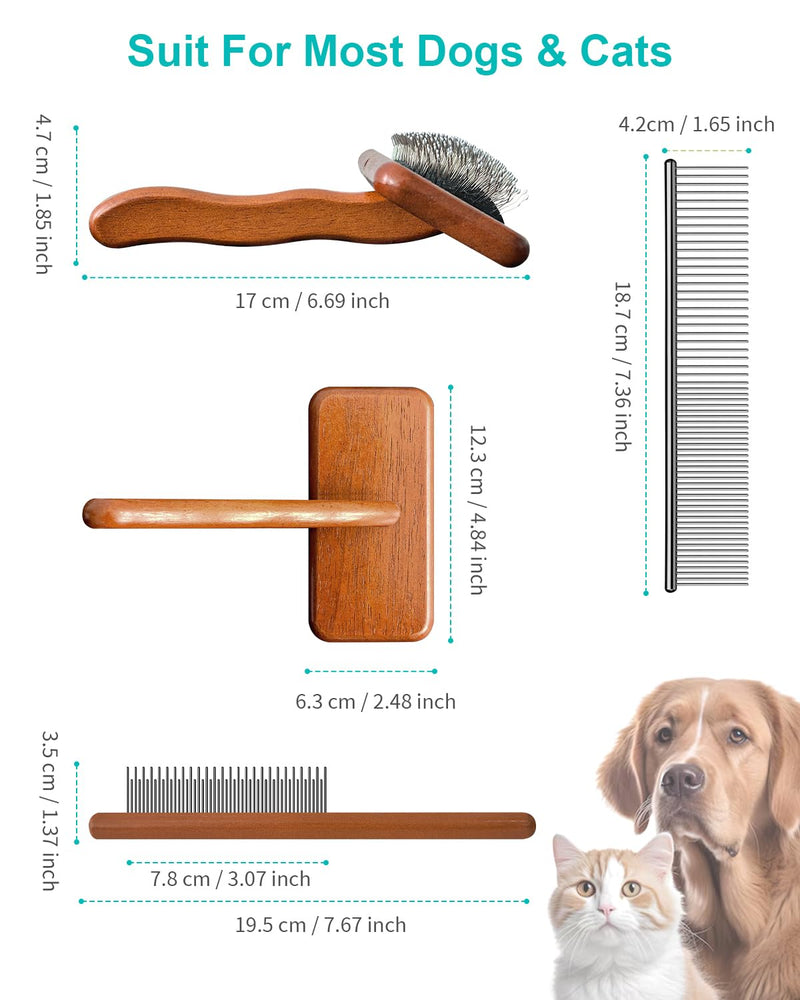 Dog Slicker Brush for Grooming & Shedding， Puppy Brush for Short or Medium-Haired Dogs with an Air-Cushion Design and Coated Tips, Suitable for Removing Loose Hair, Tangles, and Knots.(brown) - PawsPlanet Australia