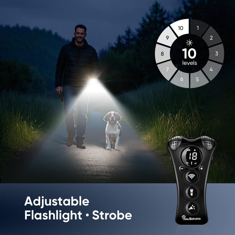 Ultrasonic Dog Bark Deterrent Device –10-Level Adjustable Anti Barking Trainer with Flashlight, Strobe, E-Clicker(18 Whistle Sounds)–No Shock, Collar-Free Dog Behavior Correction Devices black