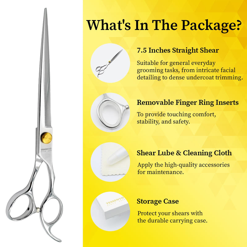 Dog Grooming Scissors, 7.5" Straight Shears, Premium Stainless Steel, Safety Rounded Tip & Offset Handles for Precision Trimming Dogs, Cats, Pet at Home 7.5 Inch - PawsPlanet Australia