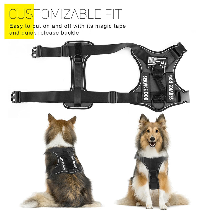 Demigreat Service Dog Harness, Reflective Dog Vest Harness with 5 PCS Patches, Adjustable Soft Oxford Pet Harness, Inner Layer Mesh, Easy to Control for Dogs Large (Pack of 1) Black - PawsPlanet Australia