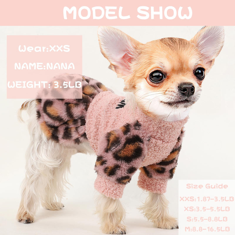 Dog Sweater Dress for Small Dogs, Fall Winter Dog Clothes, Warm Puppy Dress, Chihuahua yorkie Clothes, Pet Cat sweater Tiny Dog Clothes Outfit (X-Small) Pink Leopard X-Small