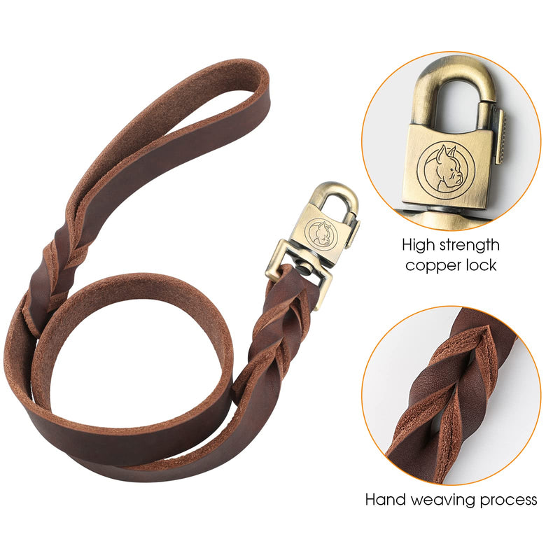 Heavy Duty Short Leash for Dog Training 3 FT Soft Traditional Braided Thick Leather Military Grade Dog Latigo Lead for Large Medium Dog - PawsPlanet Australia