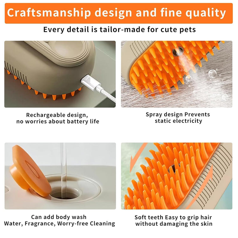 Cat Hair Steam Brush for Shedding，Cloud Care Cat Brush, 2024 Best Cat Steam Brush, Pet Steam Brush, 3-in-1 Self-Cleaning Cat Brush with 360° Rotating Arm, Detachable Silicone Bristle Head (White) White - PawsPlanet Australia