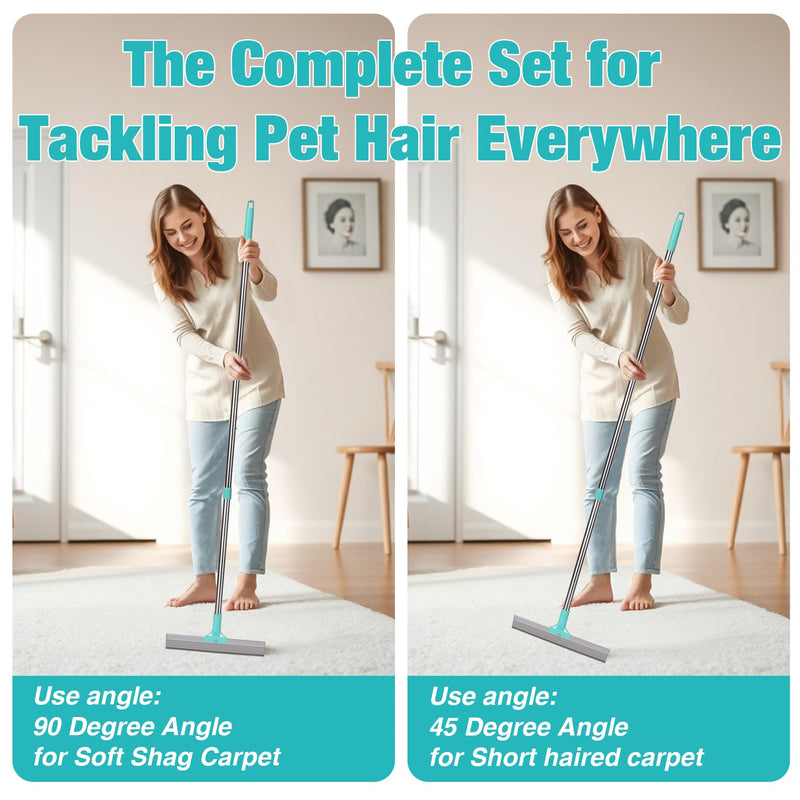 Silicone Carpet Rake for Pet Hair Removal Tool,Magic Brush Dog Hair Removal Glove,Cat Carpet Broom Rake&Pet Hair Remover Tool 3PCS/Set for Rugs, Mats, Couch, Furniture,54inch Scraper Rake Carpet Rake &Pet Hair Removal Tool Set - PawsPlanet Australia