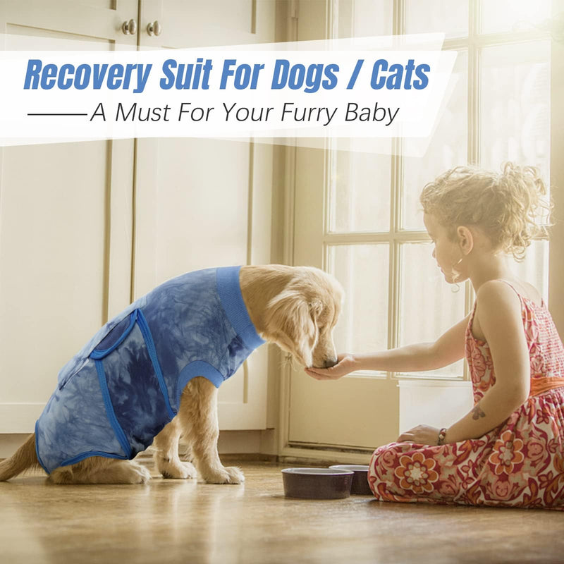 Kuoser Dog Surgery Recovery Suit, Anti Licking Pet Surgical Suit for Dogs Male Neuter, Female Dog Surgery Suit for Spay Subsititute E-Collar Cone, Dog Body Suits After Surgery Blue Tie Dye 2XL XX-Large (Back: 24.8" - 29.5"; Weight: 70+ LB) - PawsPlanet Australia