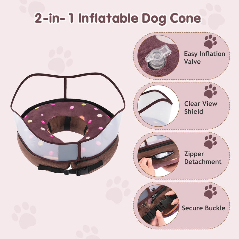 Avont 2-in-1 Inflatable Dog Cone Collar with Transparent Shield, Soft Donut E-Collar Alternative After Surgery to Stop Licking, Recovery Cone for Small Dogs - Donut (S) S(Neck: 3.94"-7.09")