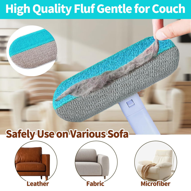 Pet Hair Remover Brush - Reusable Multifunctional Pet Hair Removal Tool for Furniture, 4 in1 Cat and Dog Hair Removal, 17.3Inch Adjustable Long Handle, Gentle on Couch Carpets Bedding (1 Set) 1 Set - PawsPlanet Australia
