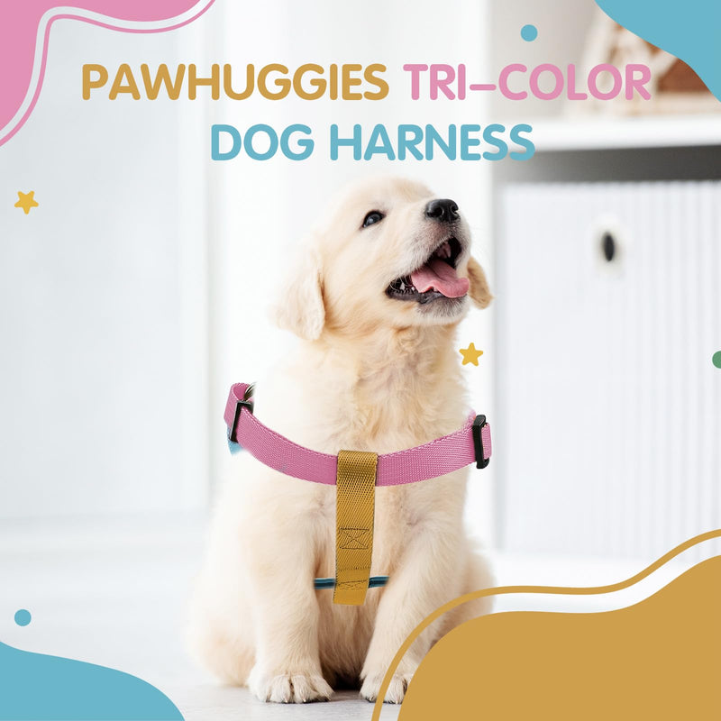 Tri-Color Dog Harness - Adjustable Step-in Design, Heavy Duty, Easy Walking Harness for Small Dogs - Blue Pink S: 4/5"W x Chest 16" - 20" Blue Pink Orange - PawsPlanet Australia
