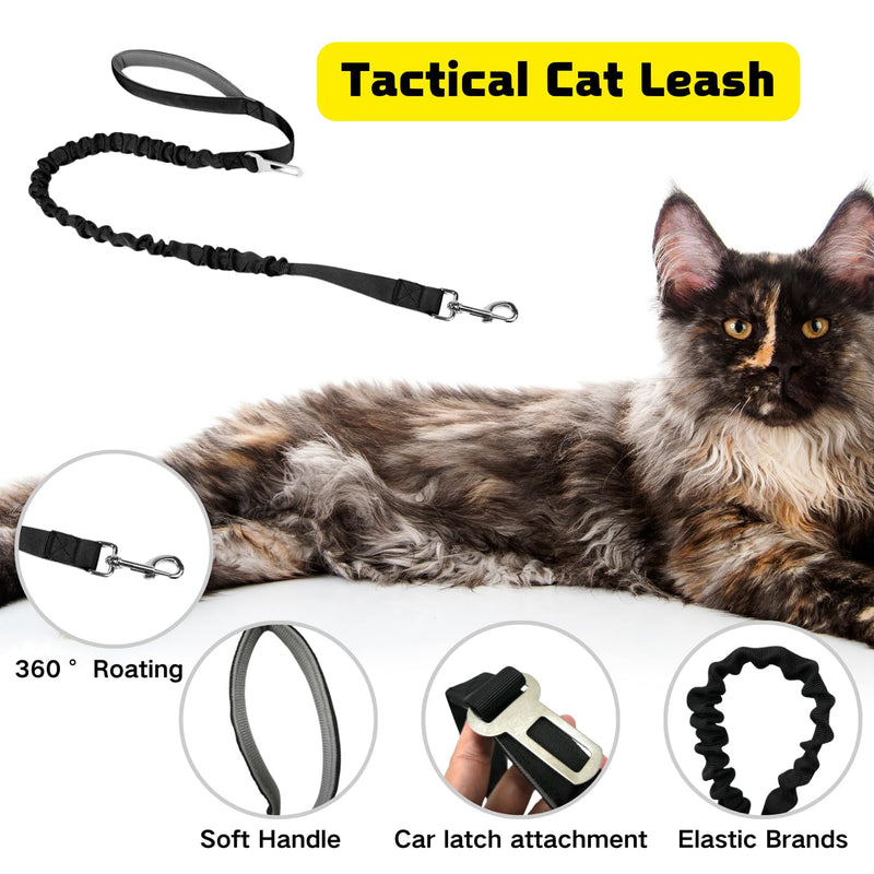 Tactical Cat Harness and Leash Set Soft Mesh Adjustable Large Cat Vest with Rubber Handle Easy to Control for Large Cat Small Dog Outdoor Walking Black