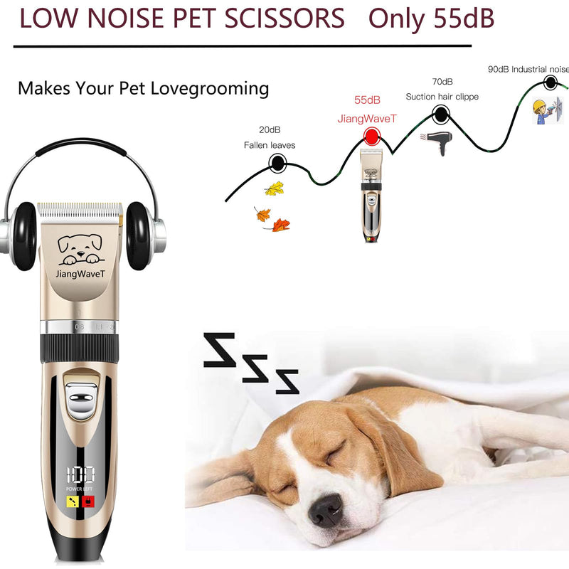 Dogs Hair Trimmer, Dogs Shaver Clippers Grooming Kit - Low Noise Cordless Rechargeable Dog & Cat Horses Clippers, Heavy Duty, Quie Gold