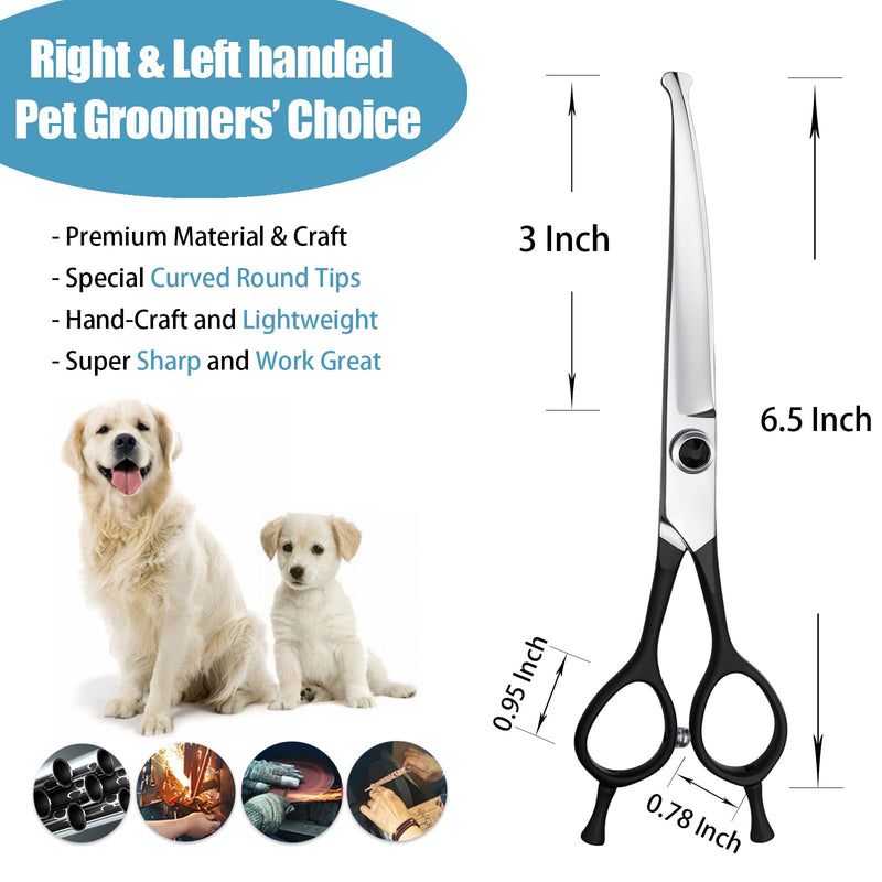 Dragon Creek 6.5" Downward Curved Dog Grooming Scissors Shears for Grooming Face and Paws Safety Round Tips Shears Trimming Cutting Scissors for Dog Cat Pet Black 6.5 Inch - PawsPlanet Australia