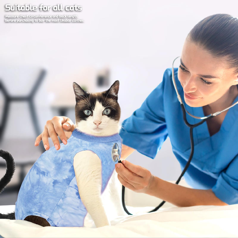 Cat Surgery Recovery Suit, Cat Onesie for Cats After Surgery Anti Licking Wounds, Cat Outfit E-Collar Alternative for Cats Spay Recovery Suit Female and Male, Tie Dye Cats Shirt Clothes Large Blue - PawsPlanet Australia