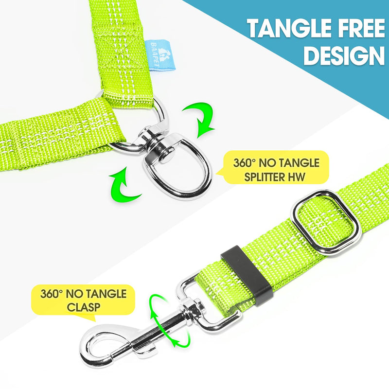 BAAPET Double Dog Leash Splitter, Tangle Free Dual Dog Leash Coupler, Two Dog Walking and Training Extension for Small Medium or Large Dogs (3/4'' x 20~32 Inch, Green) 2 Splitter (3/4'' x 20-32'')