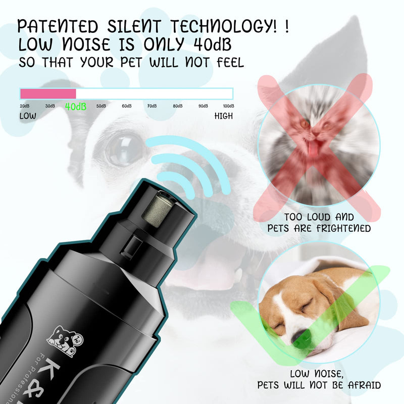 K&K Dog Nail Grinder, Professional 2-Speed Electric Pet Nail Trimmer, LED Light, for Small Medium Large Dogs, Cats (Black) (Black) Black