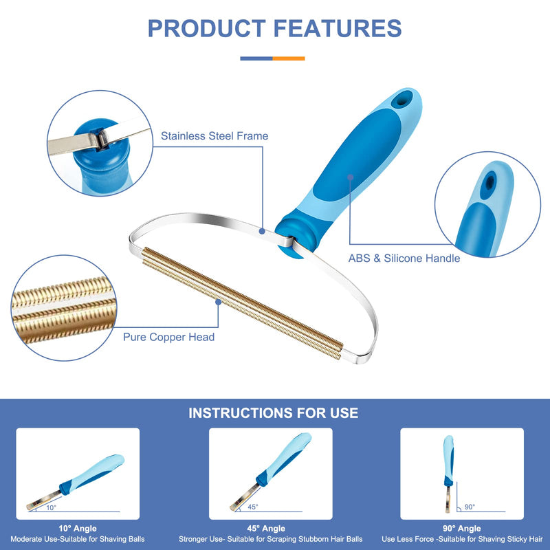 Dog Cat Hair Remover for Couch, 3PK Portable Dog Cat Hair Remover, Reusable Pet Hair Remover Carpet Scraper and Brush for Rug, Carpet, Blanket, Clothes, Car Mat, Pet Tower 8" Blue - PawsPlanet Australia