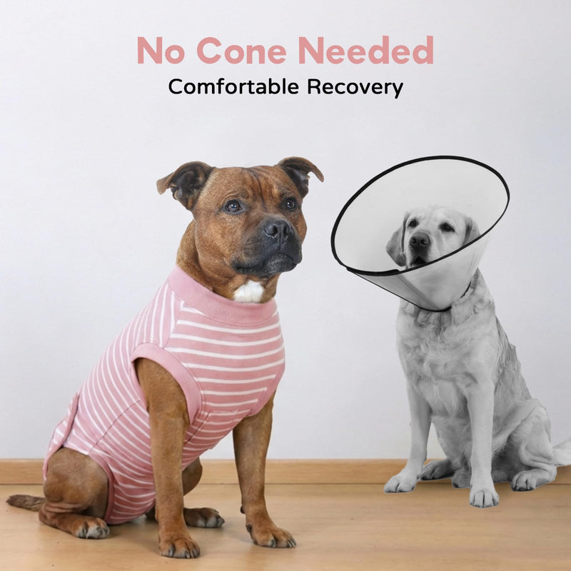 Dog Surgery Recovery Suit - Cotton Dogs Surgery Suit with Belly Pocket, Post Spay Dog Suits Fastening at Back End, Wound Protection Clothing After OP Body for Border Collie, Pink Stripe XL