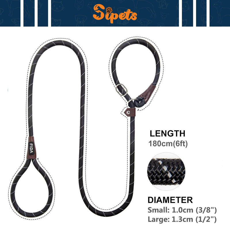 1.8m Rope Dog Lead, Slip-On Rope Leash No Collar or Harness Needed, Dog Training Leash, Suitable for Training or Walking, Adjustable Pet Lead (Black) Black - PawsPlanet Australia