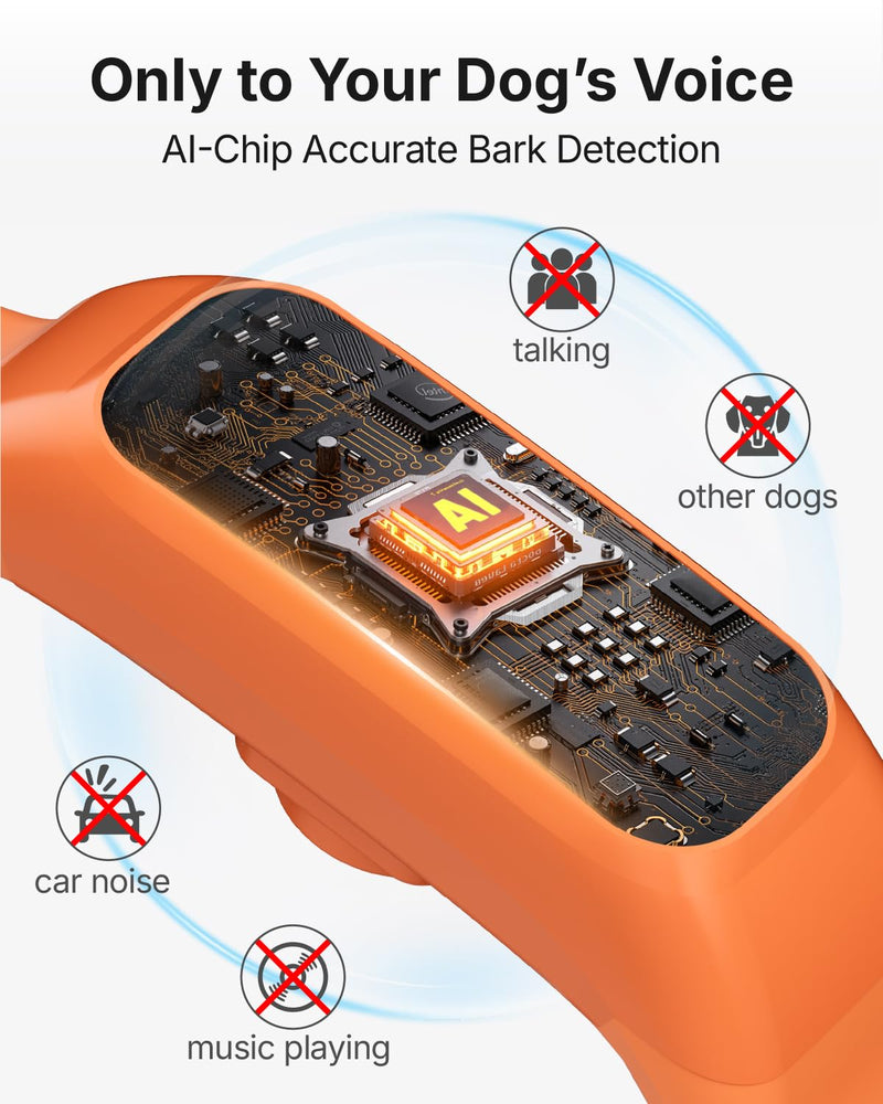 Anti Bark Collar for Small Medium Large Dogs, Vibrating Dog Collars No Shock, Rechargeable Smart AI Bark Collar, Automatic Dog Training Collar, IP 67 Waterproof Dog Barking Collar (Orange) Orange - PawsPlanet Australia