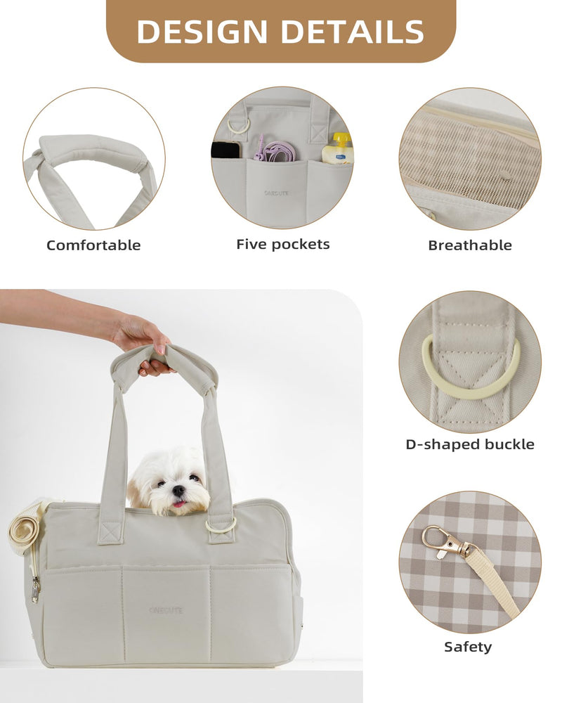 Dog Purse Carrier for Small Dogs Rabbit cat with Large Pockets, Cotton Bag, Dog Carrier Soft Sided, Collapsible Travel Puppy Carrier (Grey, 13.6" L x 6.5" W x 10" H) 13.6"L x 6.5"W x 10.0"H Grey