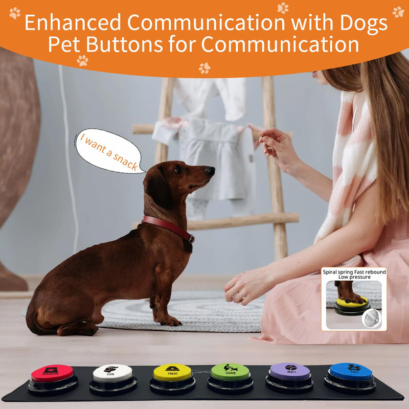 RIBOSY Set of 6 Recordable Buttons with Rubber Mat and 50 Training Stickers, Dog Buttons for Communication - Record& Playback Your Own Voice to Train Your Pet Voice What They Want（Battery Included） - PawsPlanet Australia