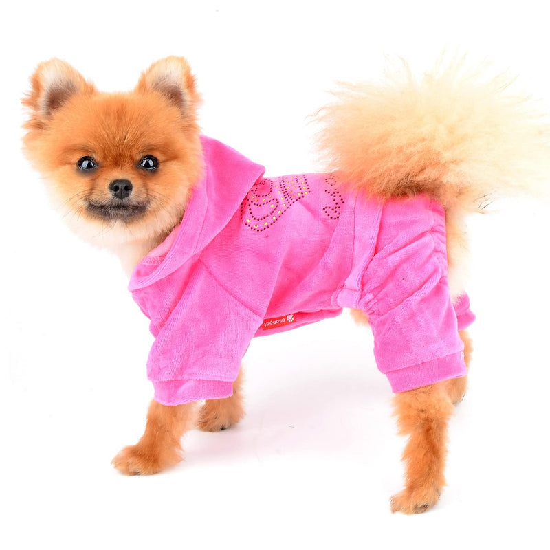 SMALLLEE_LUCKY_STORE Pet Clothes for Small Dog Cat Soft Velvet Crown Jumpsuit Coat Hooide Pajamas Tracksuit Pink L L(Chest:20.5" Back:13",fit 11-15lbs) - PawsPlanet Australia