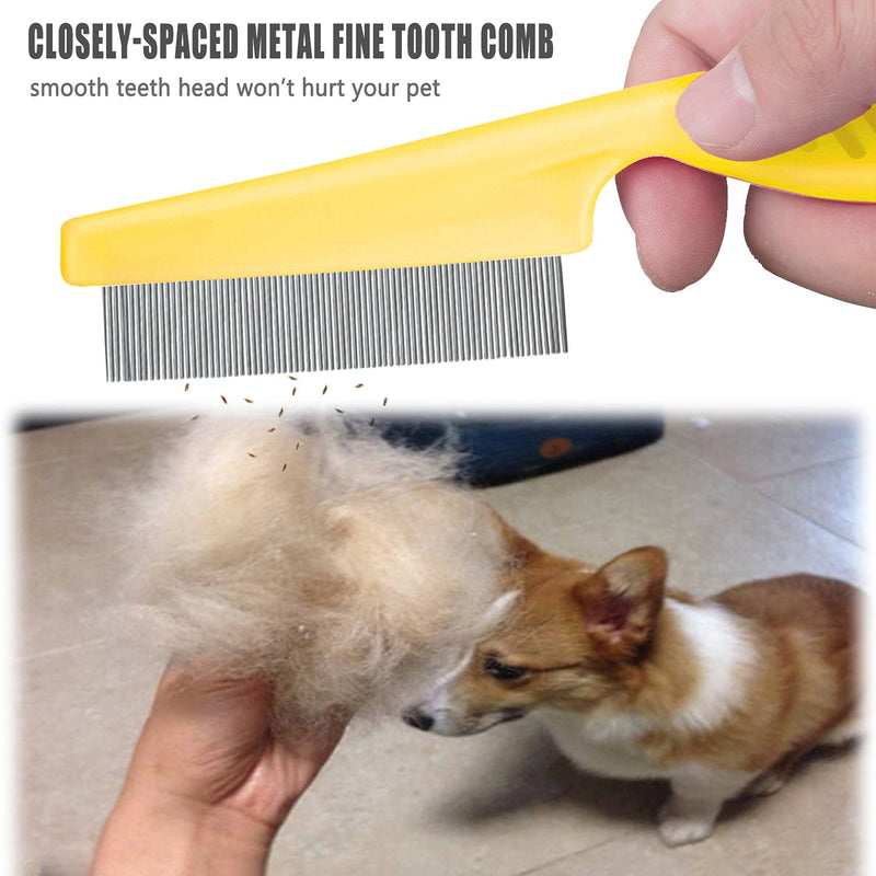 Cat & Dog Comb Set - Fine Tooth Grooming Comb for Dandruff & Hair Removal (Yellow) yellow - PawsPlanet Australia