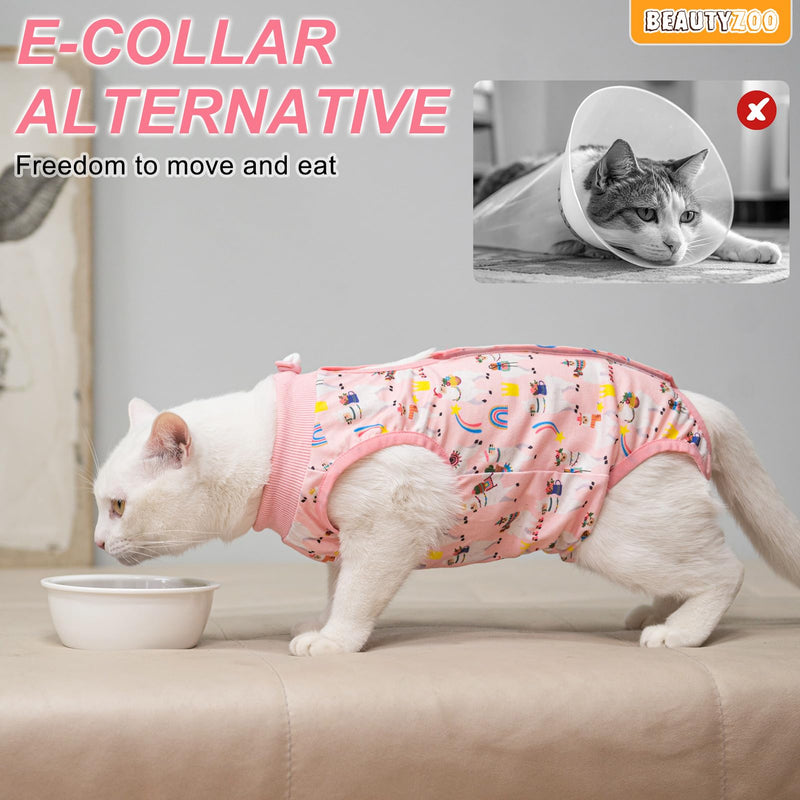 BEAUTYZOO 2 Pack Cat Recovery Suit, Cat Onesie for Cats After Surgery Female Male, Kitten Spay Neuter Surgical Recovery Body Suit Cone of Shame Alternative, Anti Lick Pet Anxiety Vest, Pink XS X-Small (Chest:12-14in, Back:7in) Alpaca + Pink (Pack of 2)