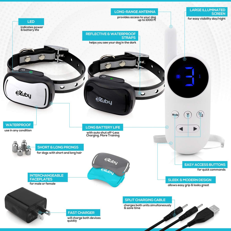 eXuby Tiny Dual Shock Collar - Smallest Collar on The Market - Sound, Vibration, Shock - 9 Intensity Levels - Pocket-Size Remote - Long Battery Life - Water-Resistant - White Remote - PawsPlanet Australia