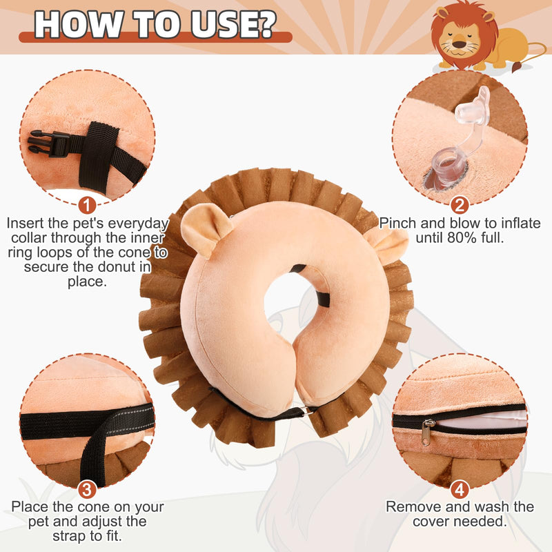 KOOLTAIL Dog Cone Collar Alternative, Soft Inflatable Dog Cone for Small Medium Large Dogs, Adjustable Donut Neck Cone for Dogs Cats After Surgery, Recovery E Collar with Enhanced Anti-Licking,Lion XL X-Large Lion - PawsPlanet Australia
