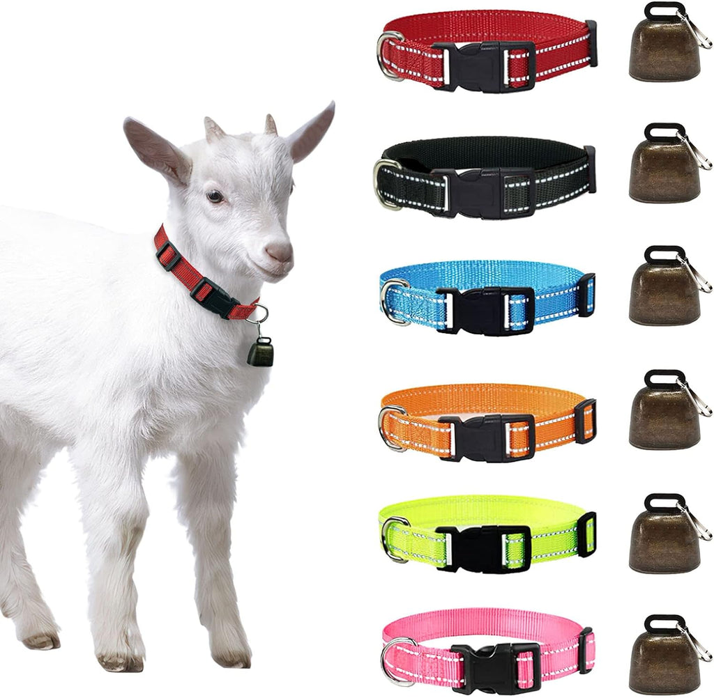 HYLYUN 5 Pack Goat Collars with Bells, Cow Horse Sheep Grazing Copper Bells and Adjustable Nylon Collar Set Pet Anti-Lost Loud Bronze Bell for Small Farm Animal Goat Sheep Cow Accessories - PawsPlanet Australia