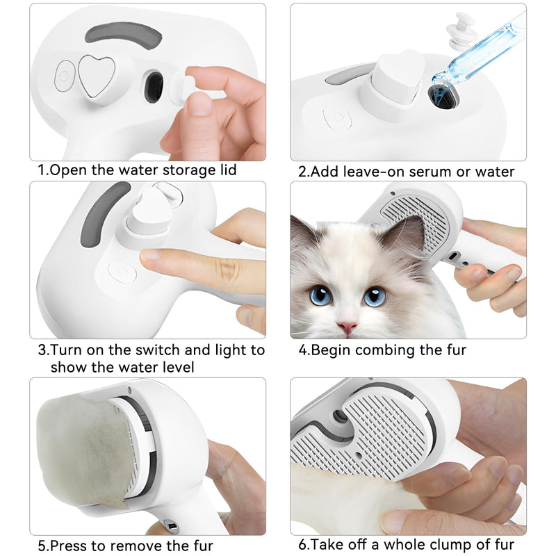 Pet Steam Brush for Cats Brush Grooming with Release Button for Long Short Haired Cat Dog Comb Pet Spray Slicker Brushes Rechargeable with Water Shedding Cleaning