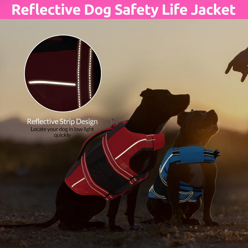 ASENKU Dog Safety Vest with Reflective Stripes, Adjustable High Flotation Dog Life Jacket, Ripstop Pet Lifesaver for Swimming Boating, Lightweight Pet Life Preserver for Large Dogs (Rose Red, 2XL) XX-Large Rose Red - PawsPlanet Australia