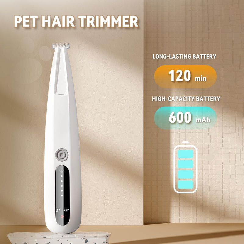 2025 New Pet Precision Trimmer, Dog Paw Trimmer with LED Light, Low Noise, IP68 Waterproof, Dual-Speed Motor, Suit for Trimming Paw, Ear, Face, Butt, Eyebrows, USB Rechageble White With Extra Blades - PawsPlanet Australia