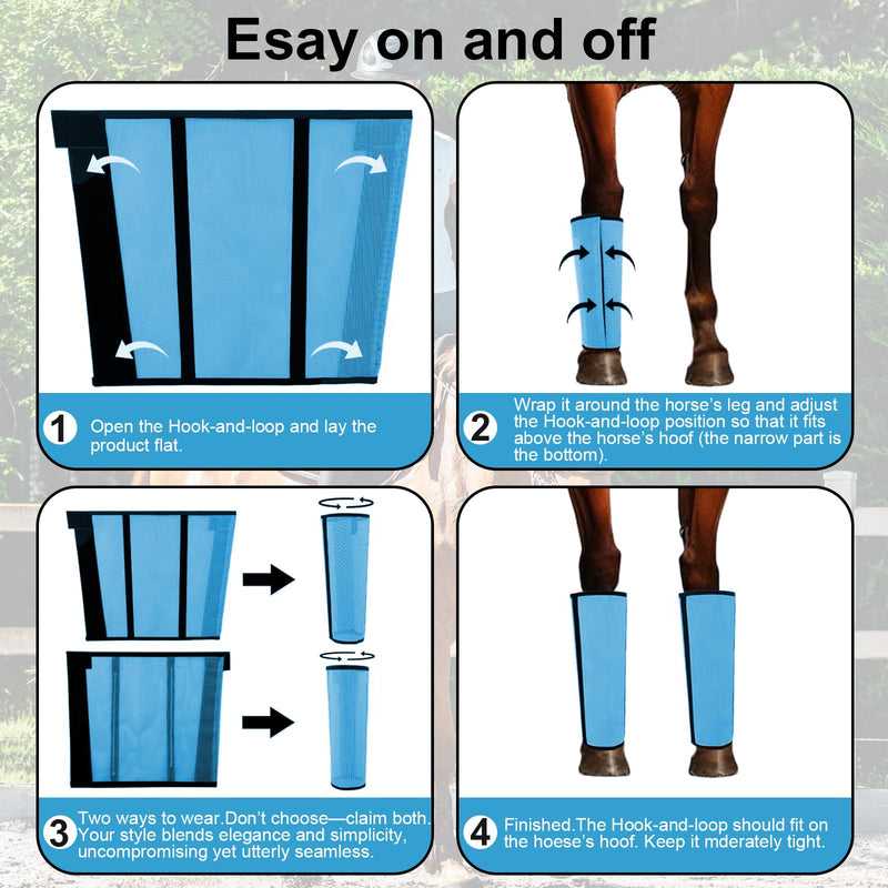 Fly Boots for Horses Set of 4 Breathable Textilene Mesh Horse Fly Boots with Stable Support & UV Protection, Comfortable Equine Boots, Reduces Stomping, Leg Fatigue & Hoof Damage.(Blue) Blue - PawsPlanet Australia