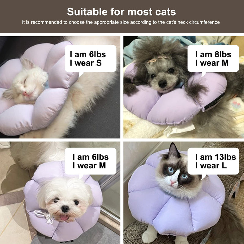 Cat Cone Collar,Cute Waterproof Cat Recovery Collar,Anti-Bite Lick Wound Healing Safety Elizabethan e Collar for Cats,Purple Flower All-Season Style… Medium purple