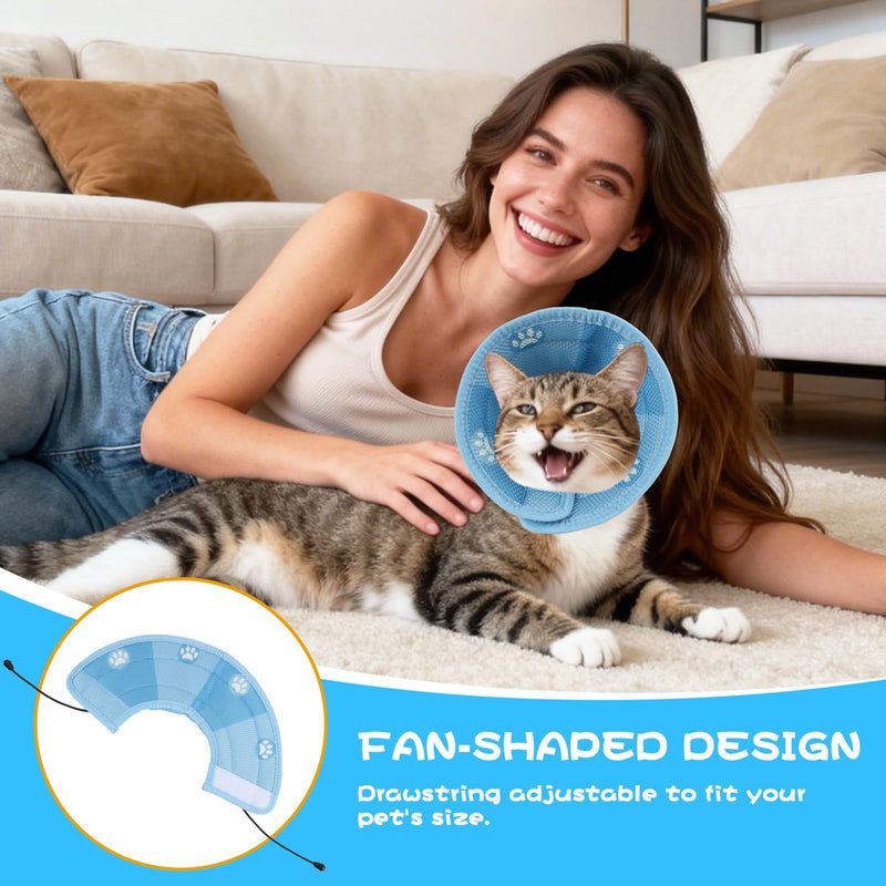 Neck brace for cats and small dogs, neck brace for cats after surgery, adjustable recovery collar to prevent scratching, for sores, injuries, wound healing, blue, size M